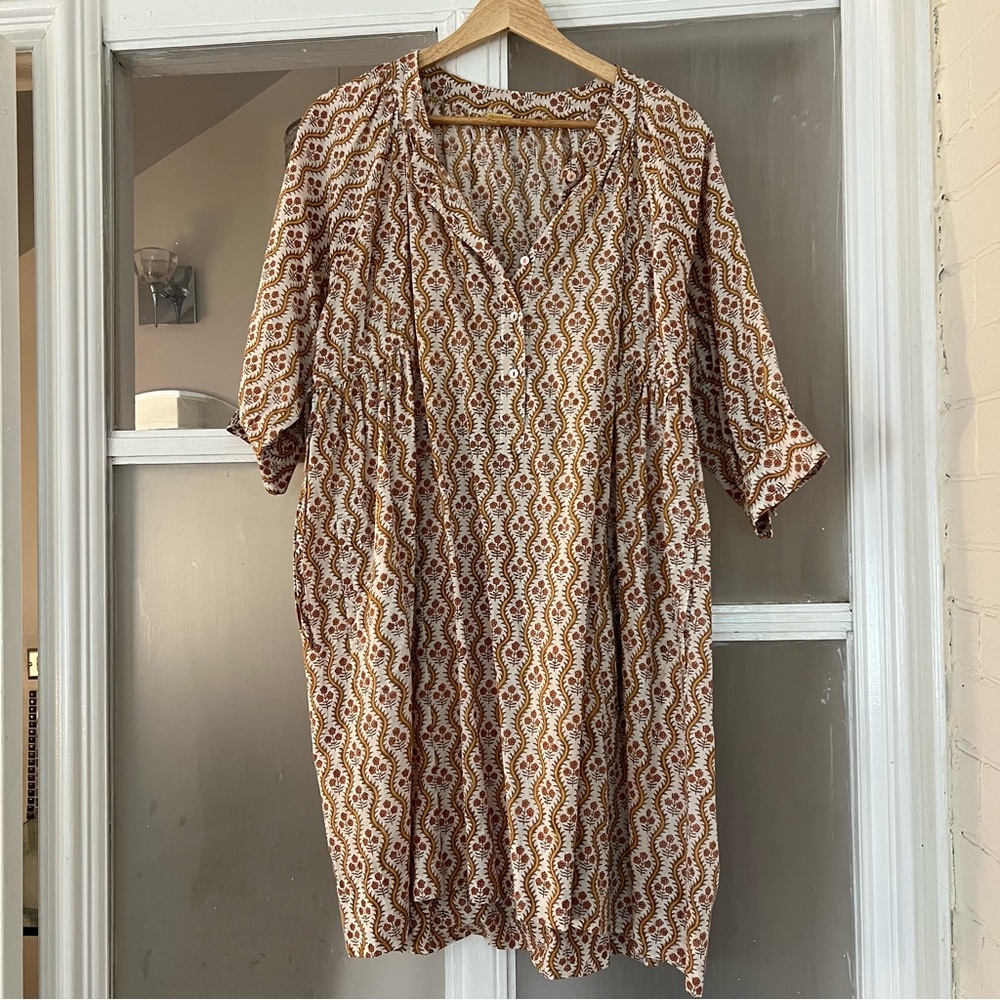 Matta Floral Patterned Dress in Brown and Cream Size Small
